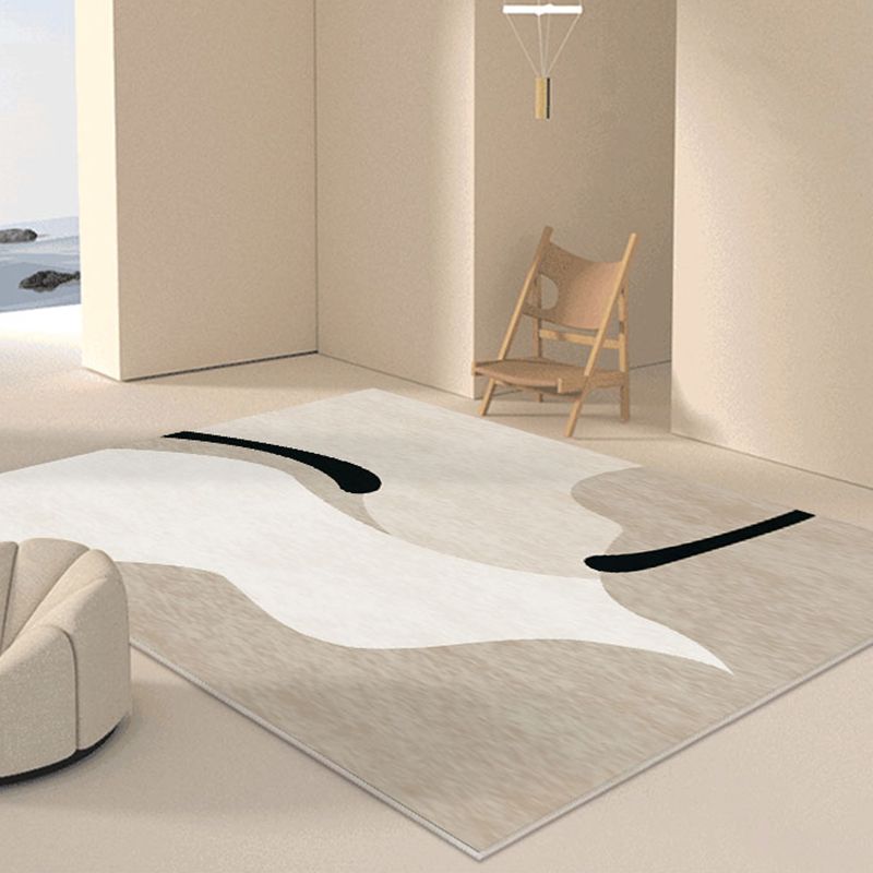 White Minimalist Rug Polyester Color Block Rug Stain Resistant Rug Drawing Room