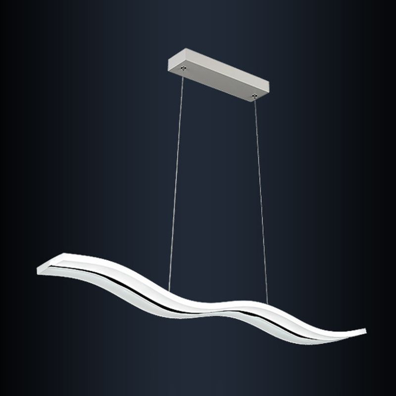 Minimalist Wave Island Pendant Light Acrylic Dinning Room LED Chandelier Lighting in White