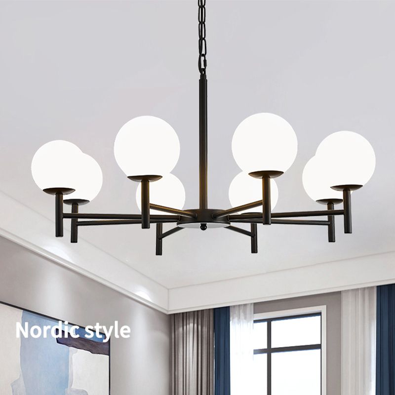 Wereldwijde melkglas hanglampverlichting armaturen moderne stijl multi -lights kroonluchter licht in zwart