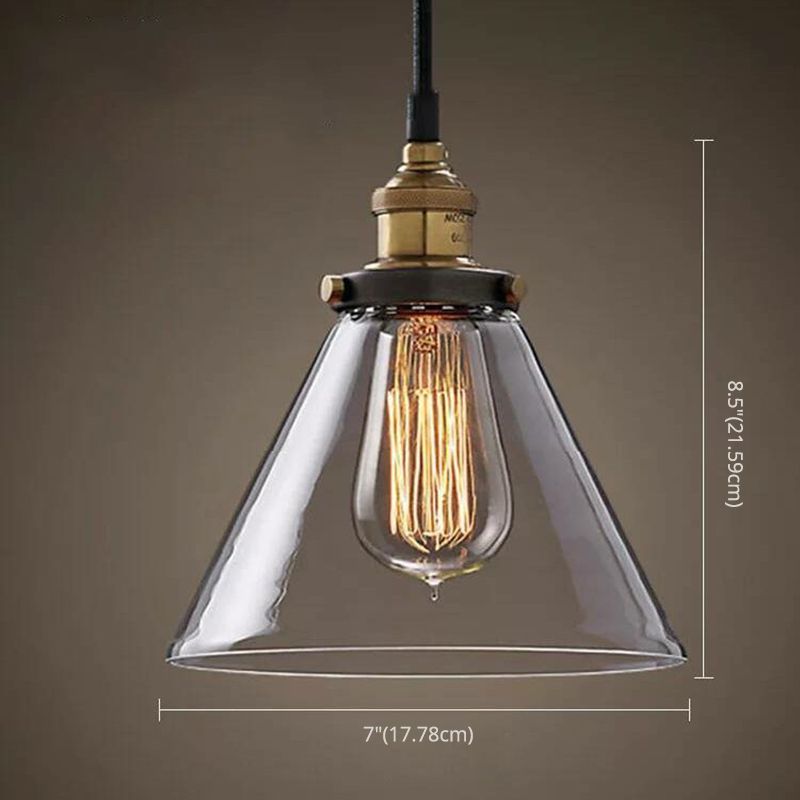 Lucina colgante de sombra de vidrio Estilo industrial Lámpara de caída de comedor de 1 luces en negro