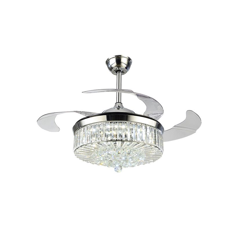 4 Blades Drum LED Anhänger Lüfter Licht modernes Kristall Wohnzimmer Halbflush -Deckenleuchte mit Fernbedienung