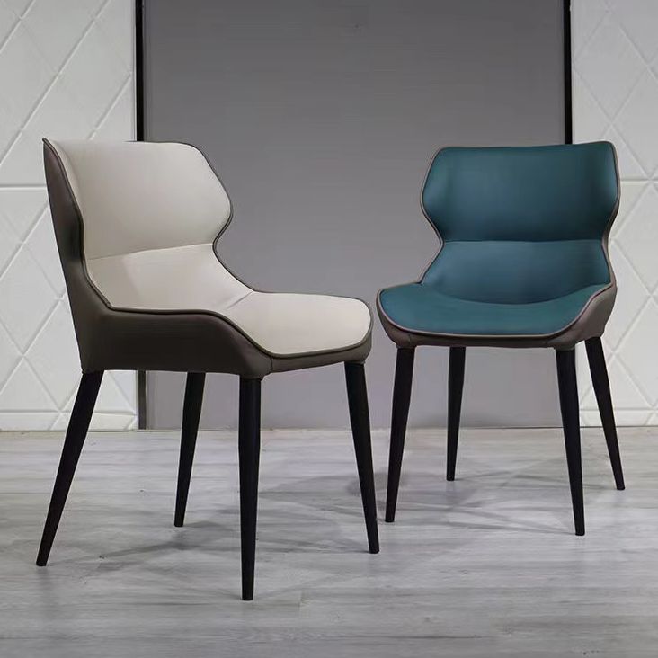 Modern Faux Leather Dining Chairs Black Metal Legs Armless Dining Accent Chair