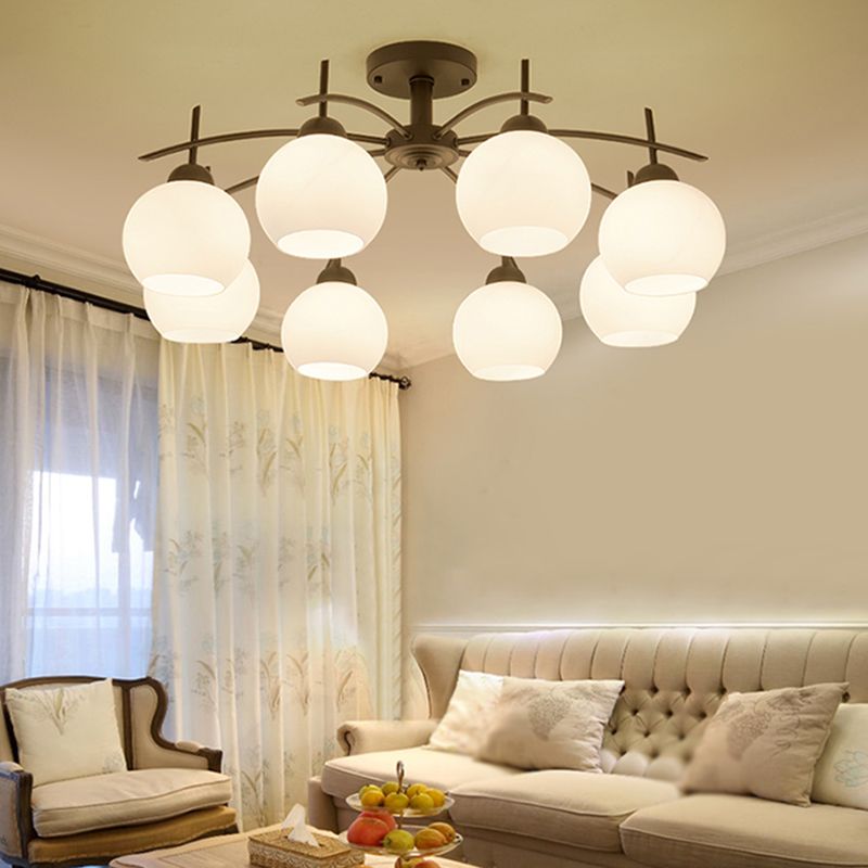 Moderne semi-inbouwlamp, eenvoudige plafondlamp met glazen kap voor salon