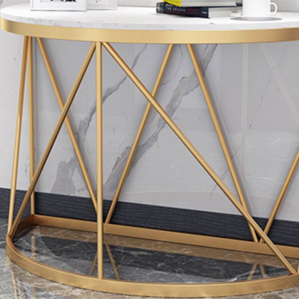 Glam Marble Console Table Half Moon Iron Accent Table for Hall