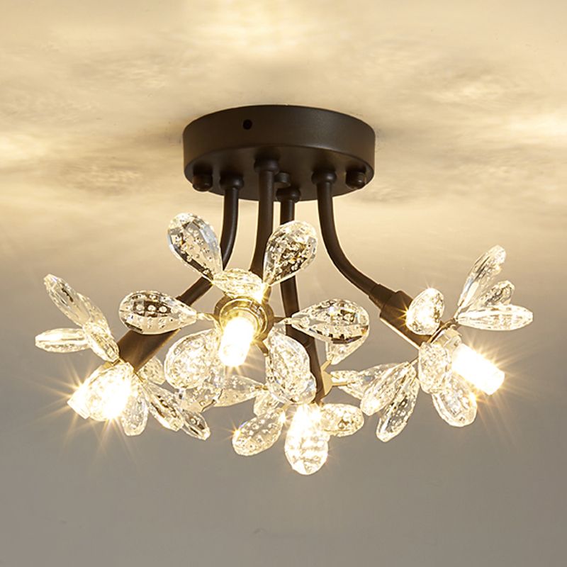 Contemporary Flower-Shaped Flush Light Crystal Flush Mount Ceiling Fixture