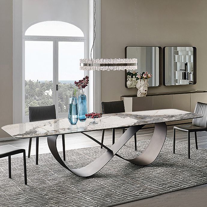 Stone Top Dining Table Industrial Rectangle Table with Pedestal Base