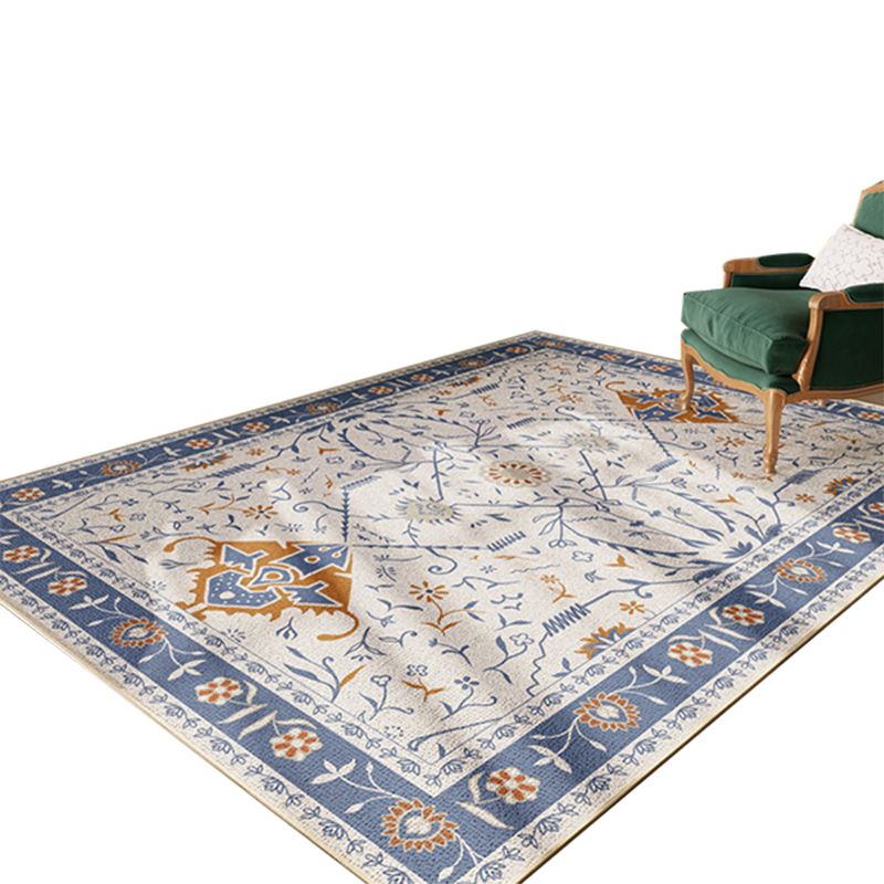 Blue Living Room Area Rug Bohemian Polyester Area Carpet Americana Print Non-Slip Backing Rug