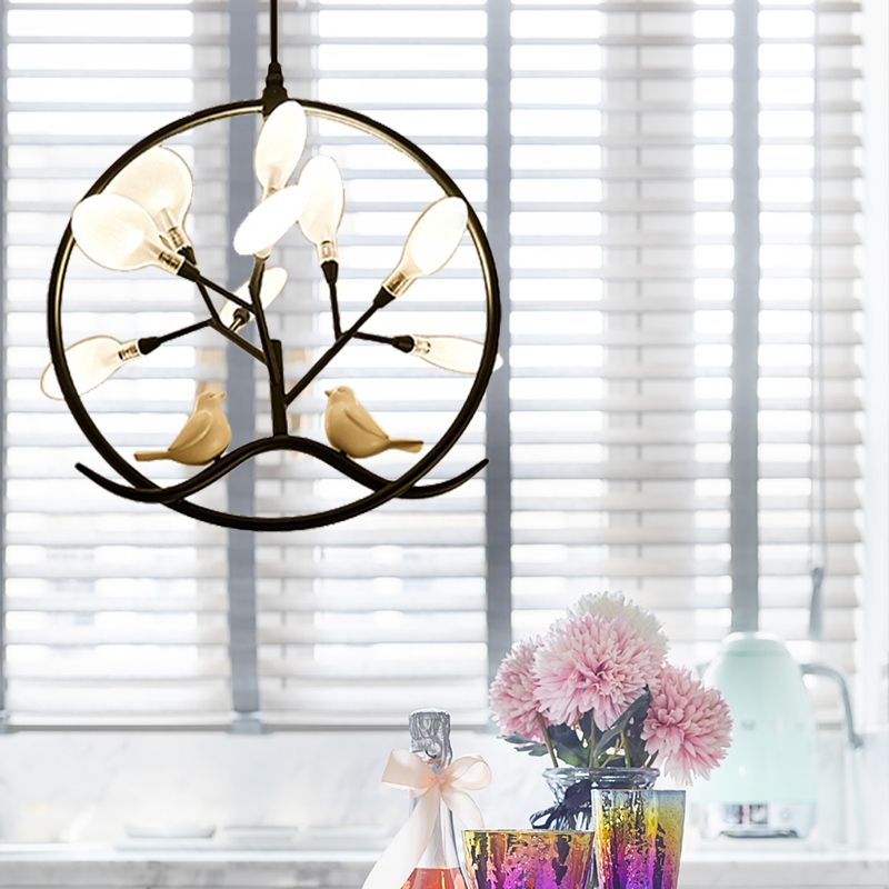 Modernist Circular Hanging Chandelier Light Metal 9-Light Indoor Pendant Lamp with Acrylic Shade in Black/Gold Finish