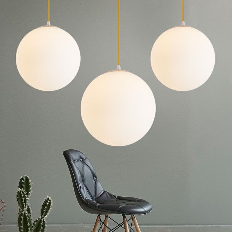 White Glass Spherical Suspension Lighting Minimalism 1 Head Ceiling Pendant Light over Table