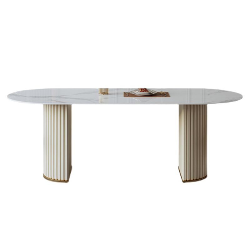Traditional Luxury Dining Table Oval Sintered Stone Table with Double Pedestal Base