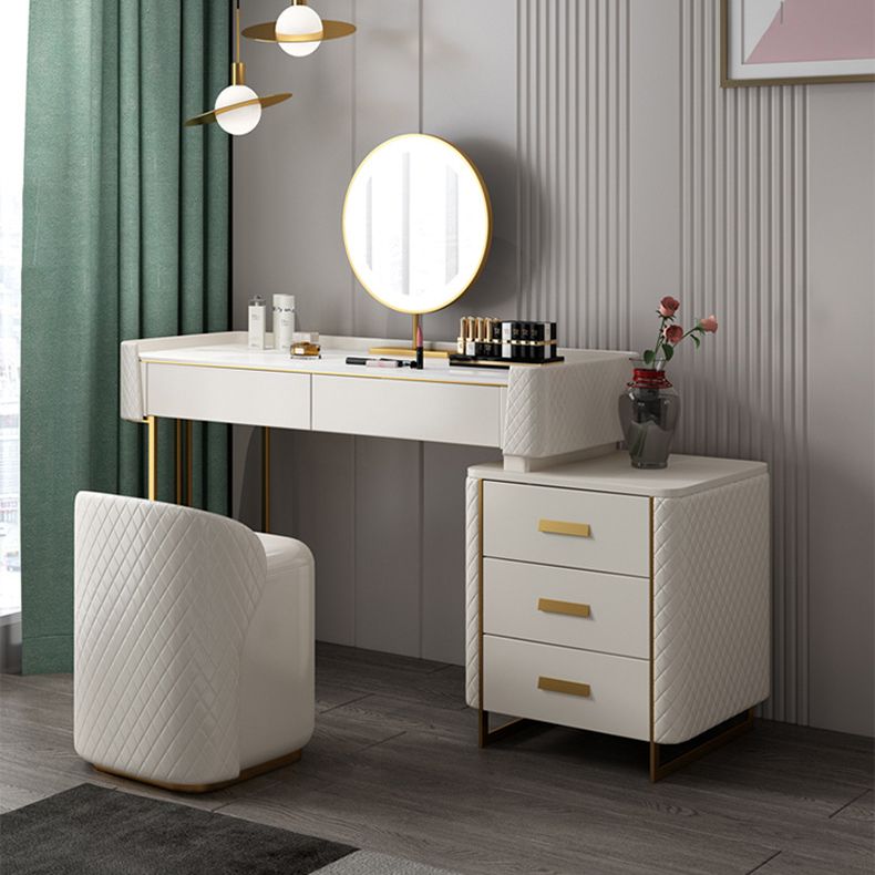 5 Drawer Vanity Desk White 30.7" H Faux Leather Makeup Vanity
