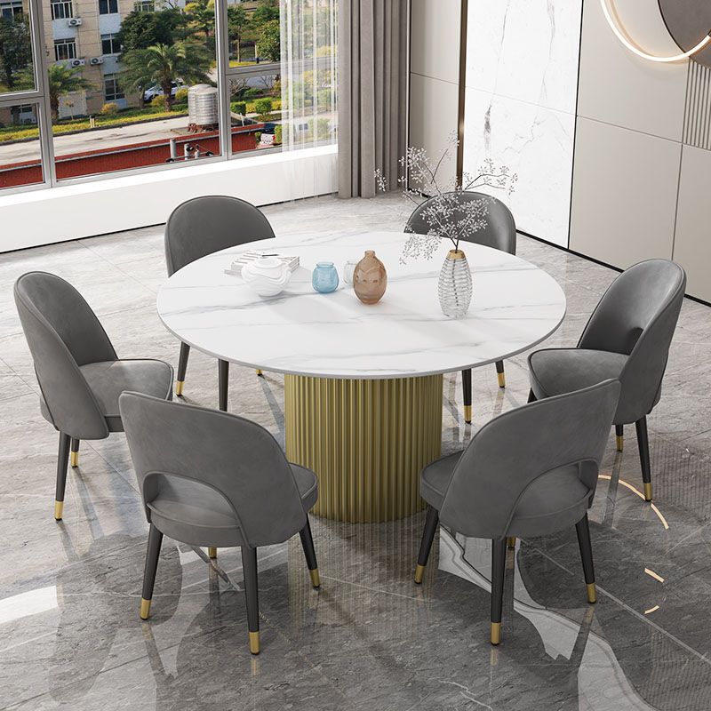 Glam 1/7 Pieces Dining Set Circular Stone Dining Table for Kitchen