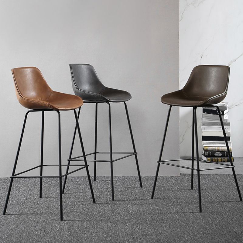 Metal Legs Bucket Bar Stool Industrial Faux Leather Armless Counter Stool