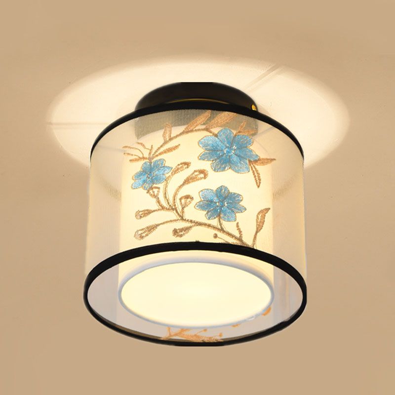 Square/Round Fabric Shade Flush Mount Chinese Style Flush Mount Lighting Fixtures