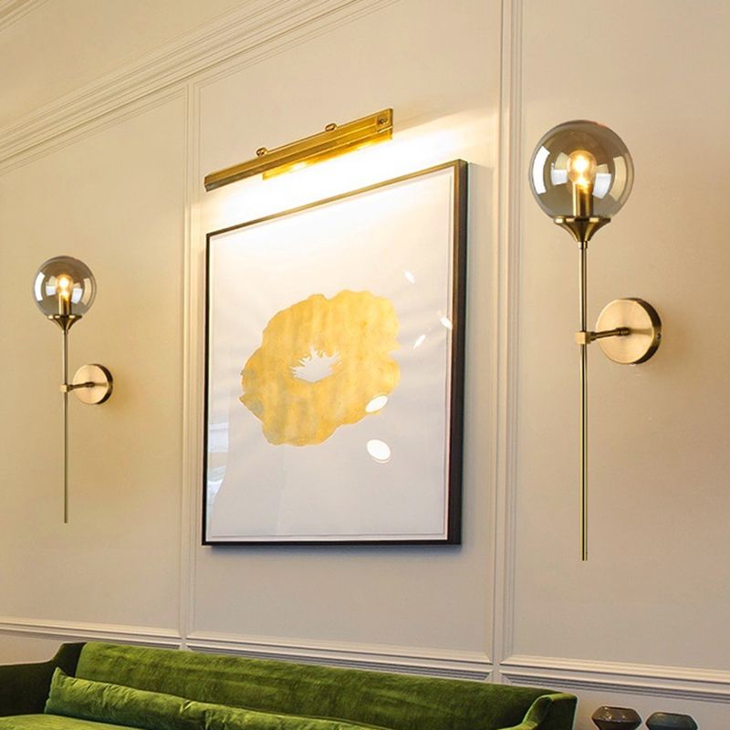 Messing potloodarm wandlamp postmodern 1 kop metalen sconce licht met kogelglasschaduw