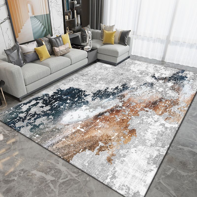 Grey Contemporary Rug Polyester Graphic Rug Washable Rug for Sitting Room