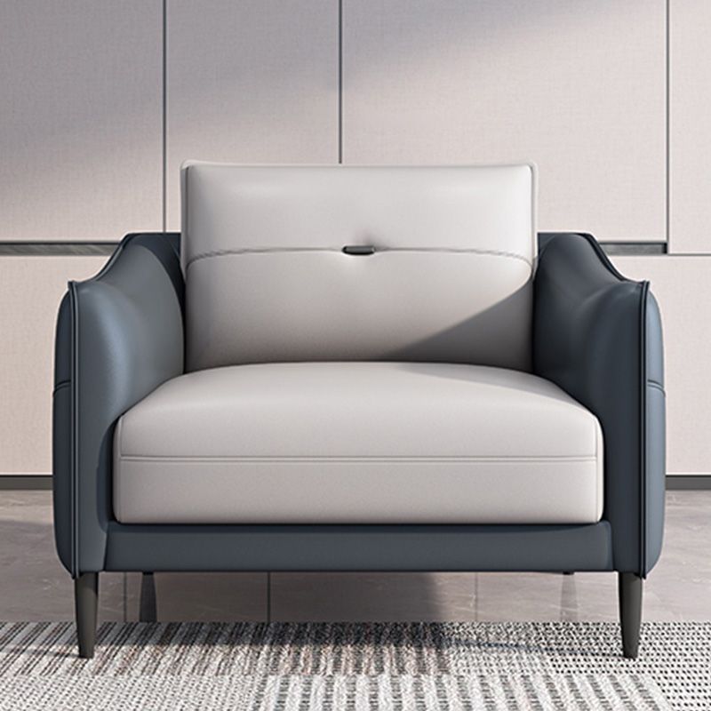 Gray Leather Sofa with Four Legs Loose Back Nordic Style Seating