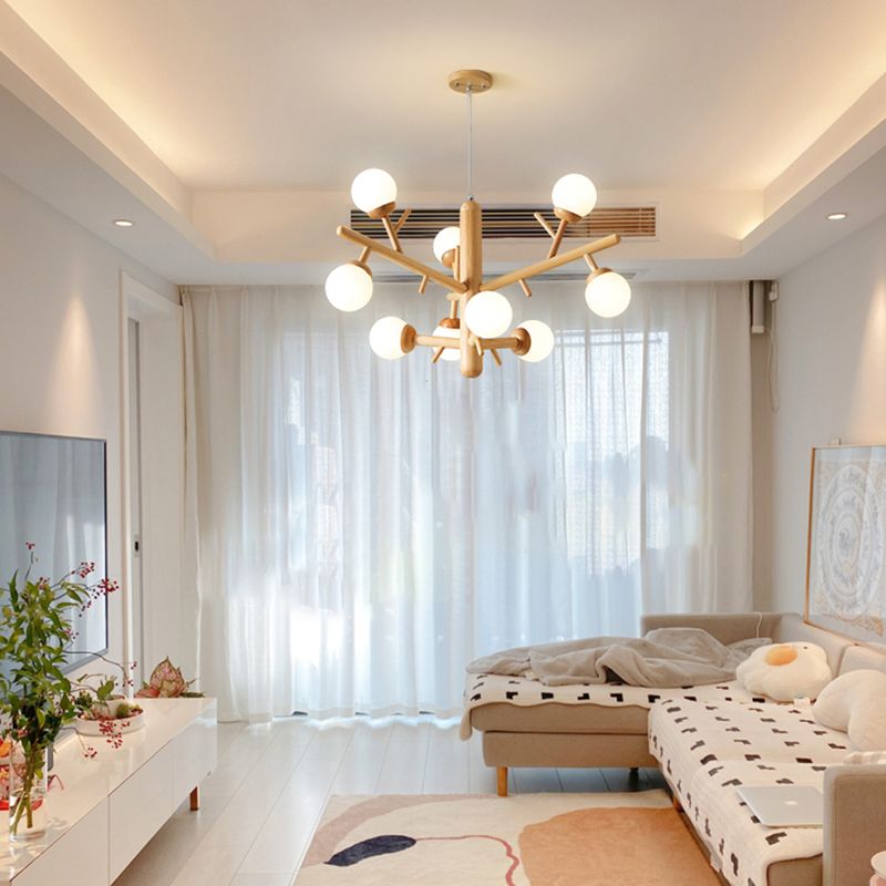 Hölzerne Kronleuchter Decke Hängende Leuchte mit Glasschatten für Schlafzimmer