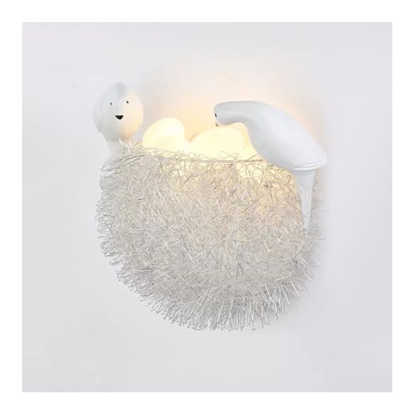 Balcony Kindergarten Nest Wall Light with Bird Decoration Resin Lovely White Sconce Light
