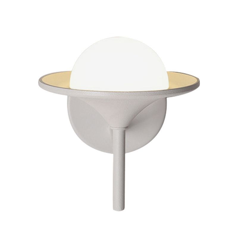 White Flared Sconce Light Fixture Modern LED Metallic Wall Mount Lamp with Ball Milk Glass Shade