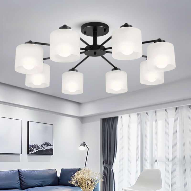 Contemporary Ceiling Lighting Black Semi Flush Mount Fixture with Glass for Living Room