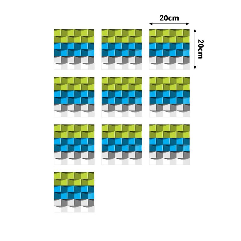 Adhesive Modern Squares Wallpaper Panels Blue-Green 3D View Wall Art for Living Room