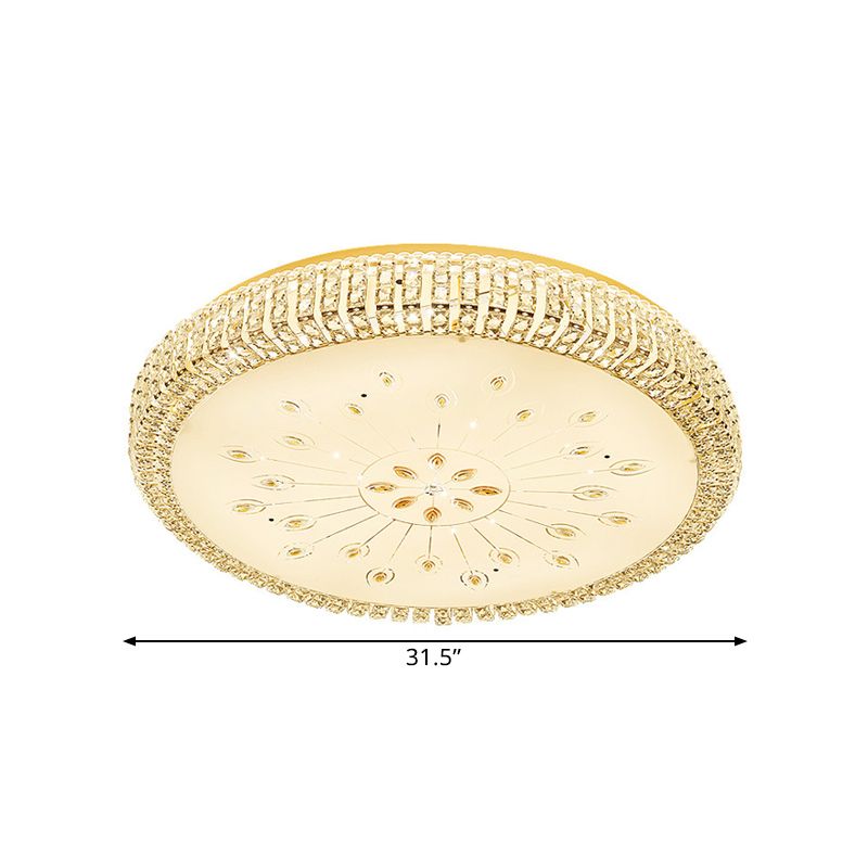 LED Circular Ceiling Mounted Light Contemporary Gold Faceted Crystals Flushmount Lighting for Great Room