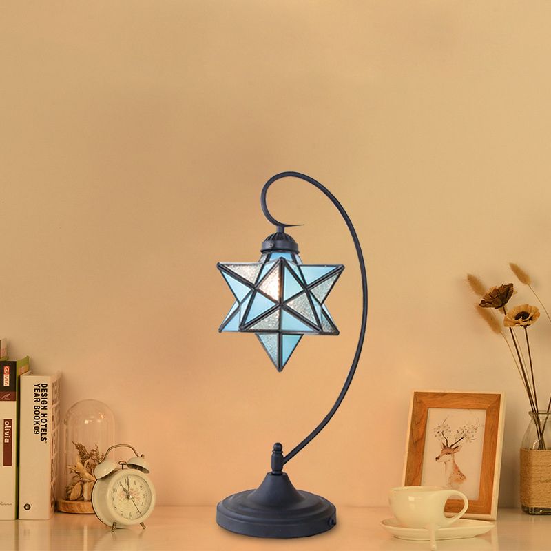 Black Pentagram Nightstand Light Baroque 1 Head Pink/Yellow/Dark Blue Glass Night Table Lamp for Bedside