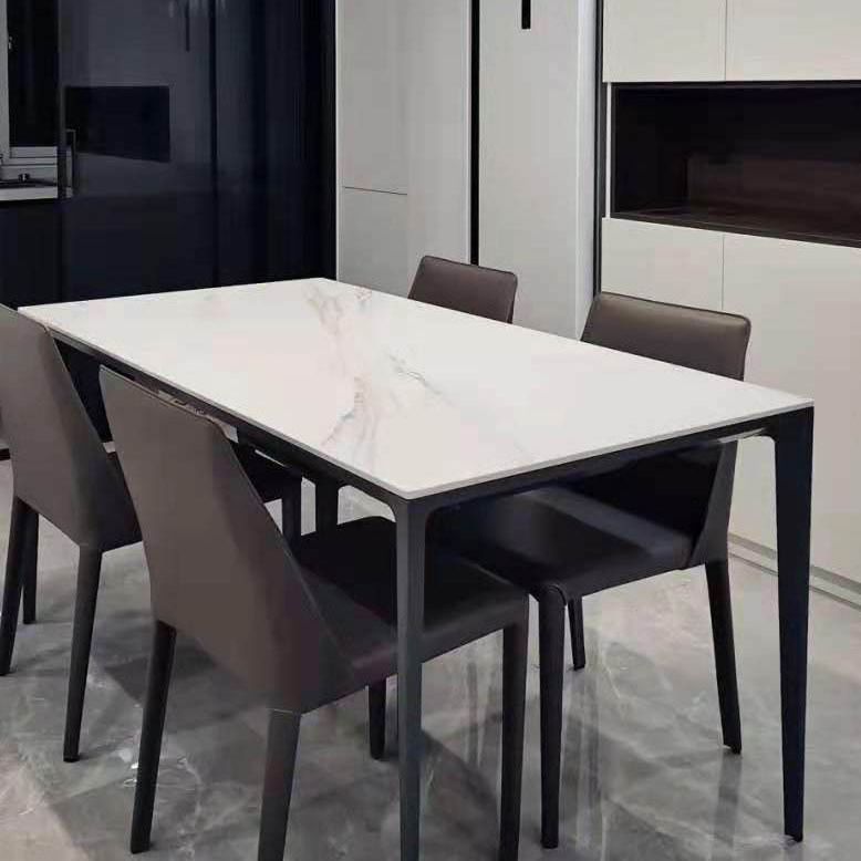 Modern Style Sintered Stone Dining Table White Rectangle Table with 4 Legs for Kitchen