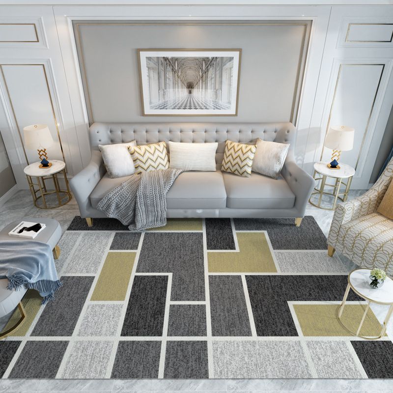 Dark Gray Modern Rug Polyester Graphic Rug Non-Slip Backing Rug for Home Decor