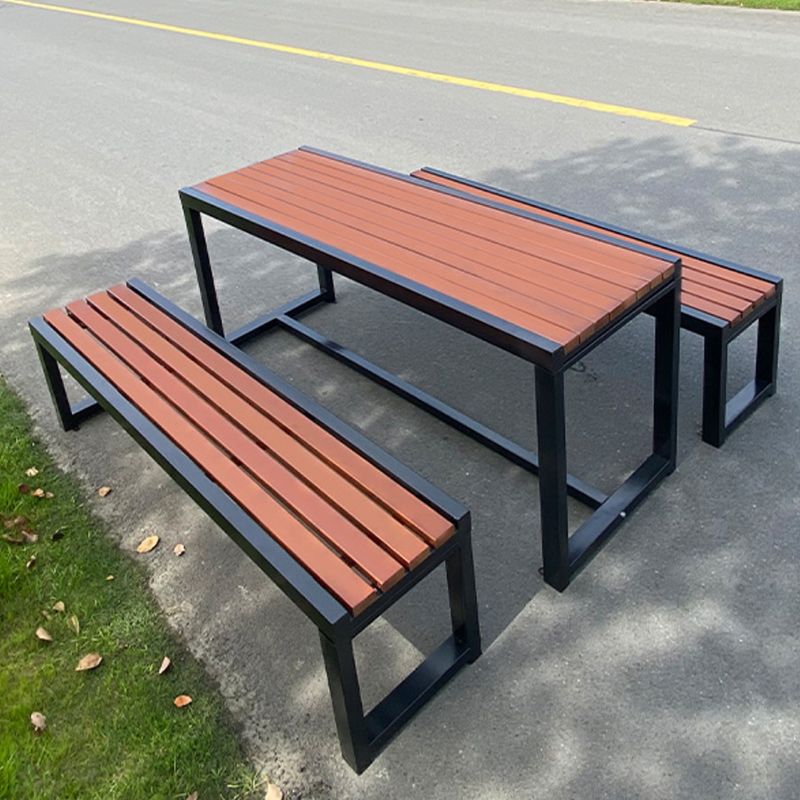 Industrial Style Patio Table Outdoor Rectangular Metal and Wood Dining Table