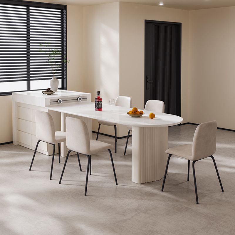 Contemporary Free Form Dining Table for Home White Dinette Table with Double Pedestal