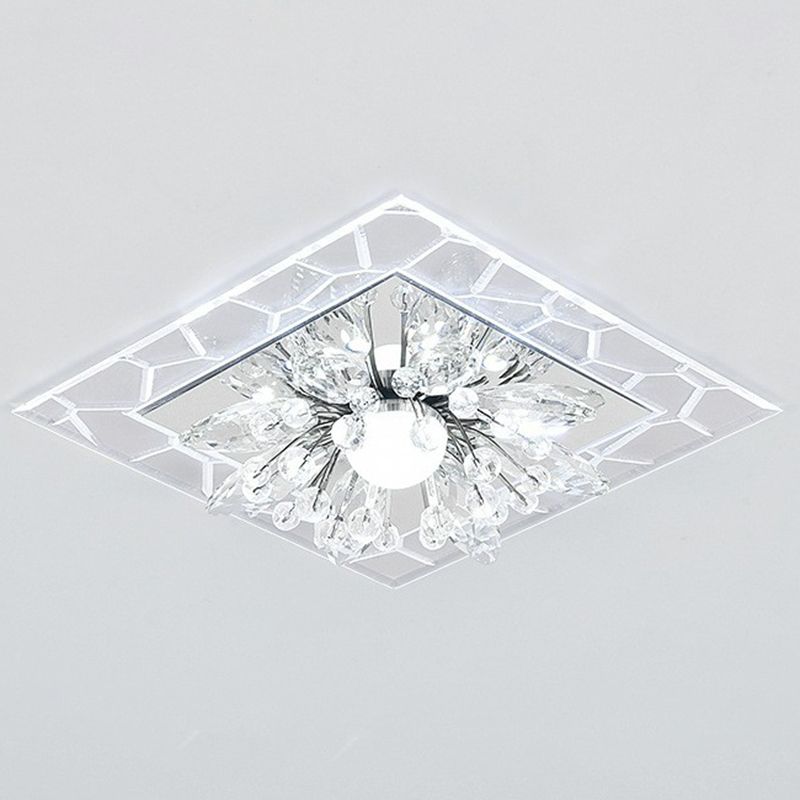 Modern Style Square Flush Light Crystal Hallway LED Flush Ceiling Light Fixture in Clear