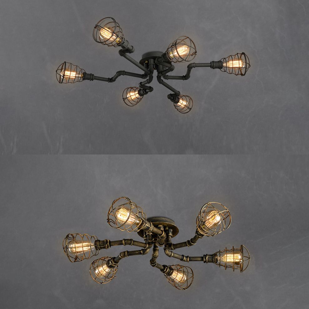 Industrial Flush Mount Light Fixture Multi-Head Ceiling Mounted Lamp with Metal Shade