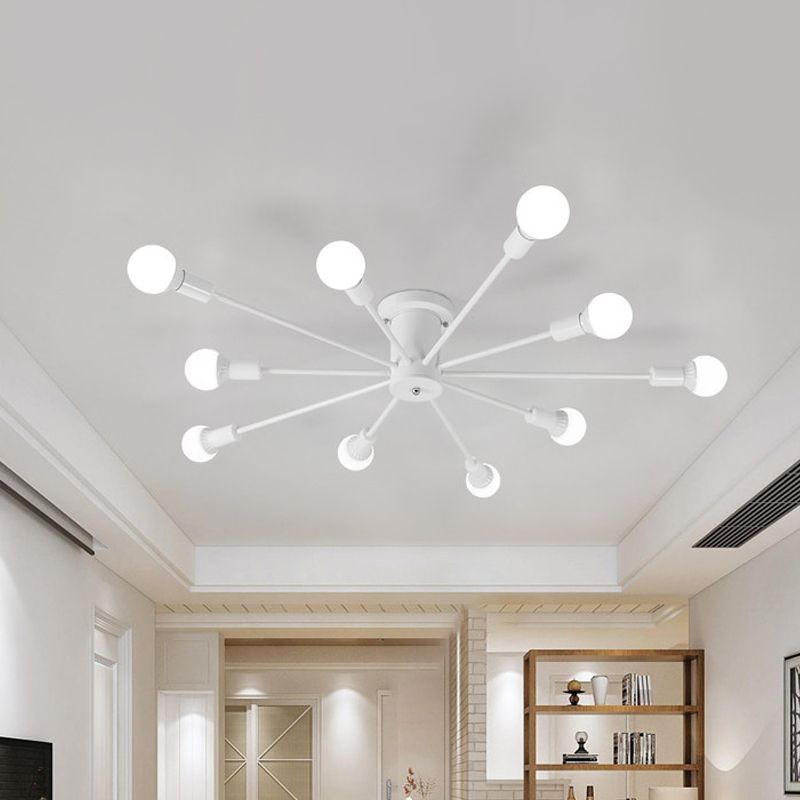 6/8/10 Heads Spoetnik Semi-Mount Verlichting Hedendaags Metaal Zwart/Wit/Goud Plafondgemonteerd Armatuur voor Slaapkamer
