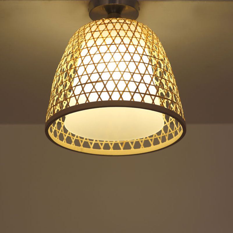 Bamboe emmer schaduw semi-inbouwlicht Lodge Stijlvolle 1-lichts beige plafondinbouwverlichting voor gang