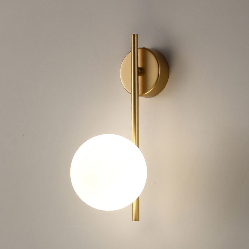 Modern Metal Wall Sconce Ball Shape Wall Light with Glass Shade for Bedroom in White