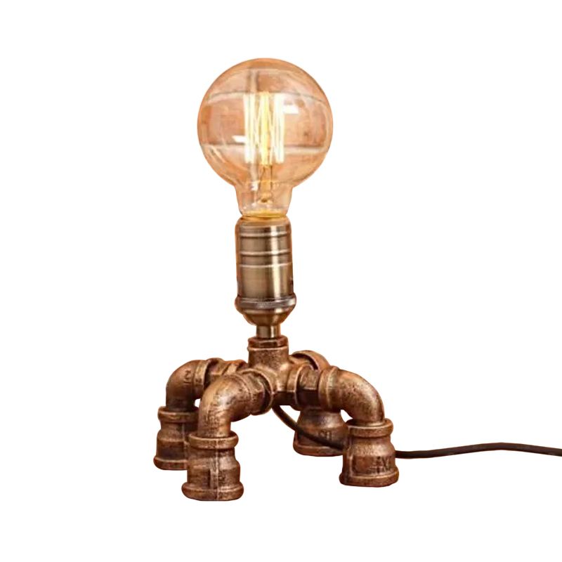 Bronze Single-Bulb Table Light Warehouse Style Iron 3-Leg/4-Leg/Sitting Robot Nightstand Lamp with/without Cage Guard