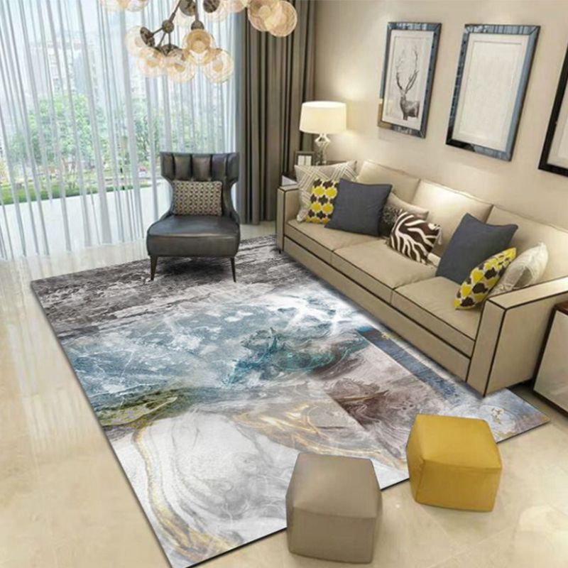 Dark Navy Modern Rug Polyester Graphic Rug Non-Slip Backing Rug for Home Decor