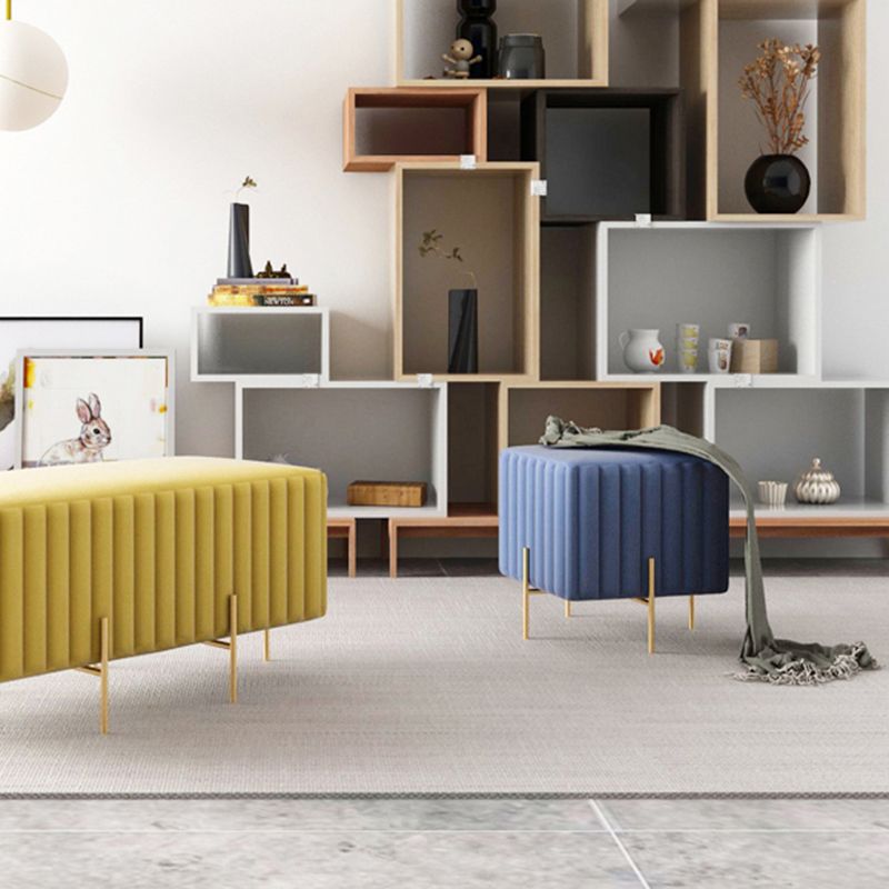 Glam Square Boucle Pouf Plain Velvet Metal Frame Water Resistant Ottoman Footrest