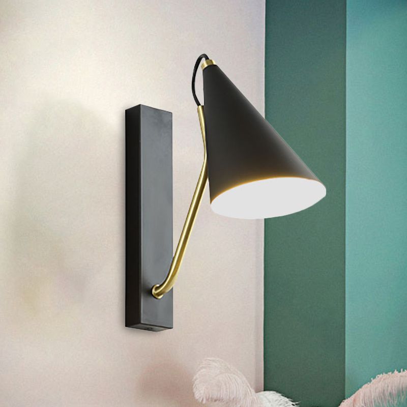 Bedroom Cone Shade Sconce Lighting Iron 1 Light Modern Simple Black/White Wall Lamp