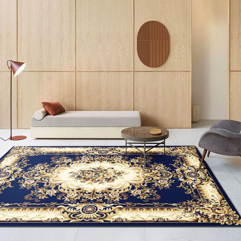 Traditional Border Printed Carpet Polyester Area Rug Non-Slip Backing Indoor Carpet for Living Room