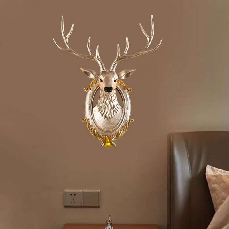 Cabeza de ciervo de resina Disconce Light Country 16 "/18.5" W LED LIMPLACIÓN DE LA Cala de estar Mural en negro/blanco/madera