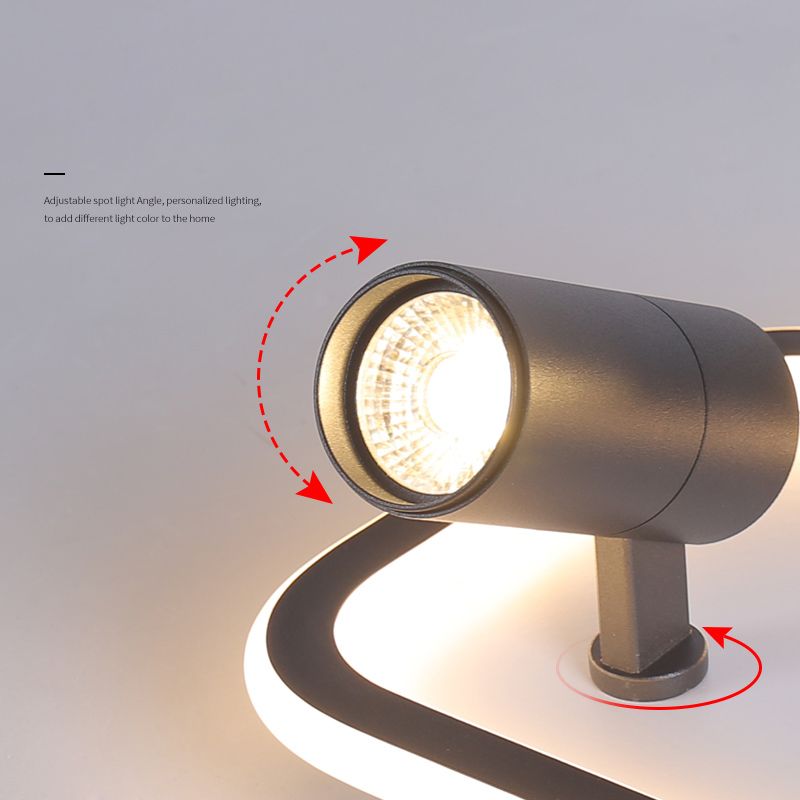 Aluminum Rectangular Flush Mount Modern Black Ceiling Light Fixture with 2 Spotlights