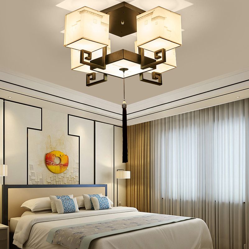 4/6/10/12 Bulbs Fabric Flush Mount Light Chinese Style Flush Ceiling Light Fixture