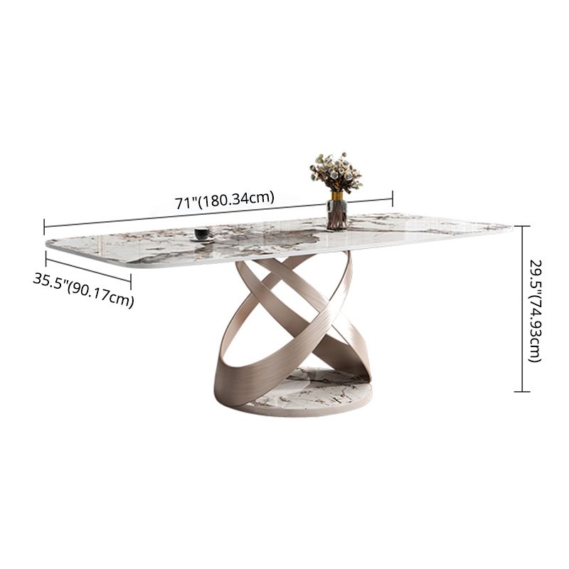 Minimalist Gray White Standard Dining Set Sintered Stone Rectangle Dining Set with Pedestal Base