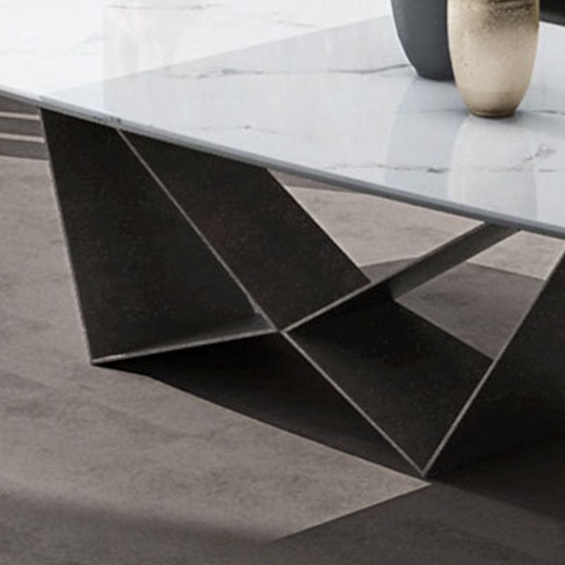 Glam Rectangle White Coffee Table with Marble Top and Steel Base