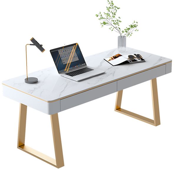Glam Rectangular Office Desk Antique Finish Computer Desk with 2 Storage Drawers