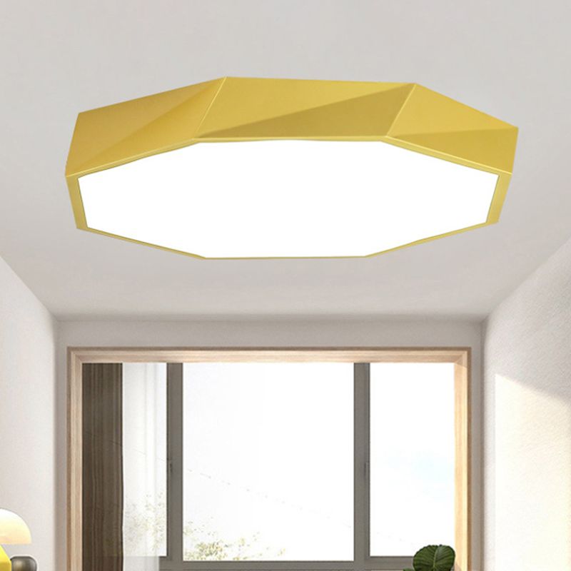 Plafonnier octogonal luminaire encastré LED jaune / vert métallique moderne avec diffuseur acrylique, 16 "/ 19,5" / 23,5 "de large