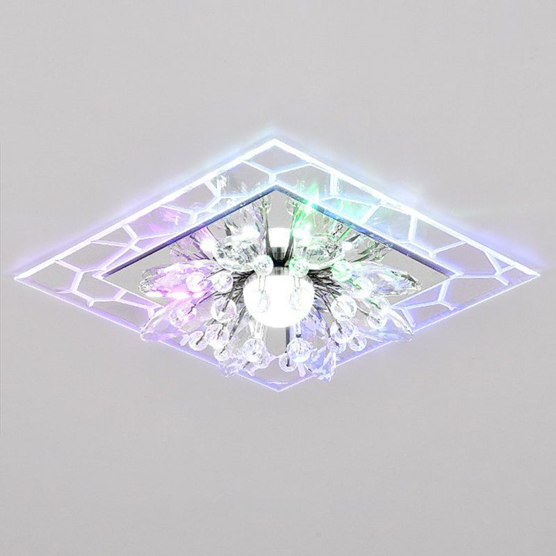 Modern Style Square Flush Light Crystal Hallway LED Flush Ceiling Light Fixture in Clear